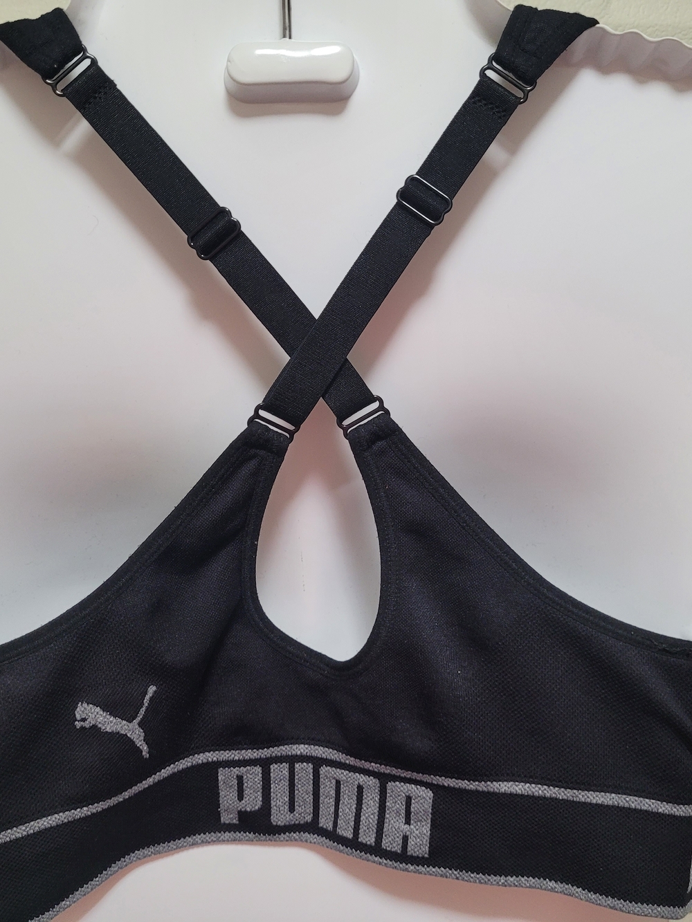 Puma Black Sports Bra with Contrasting Grey Logo Band - Picture 2 of 2